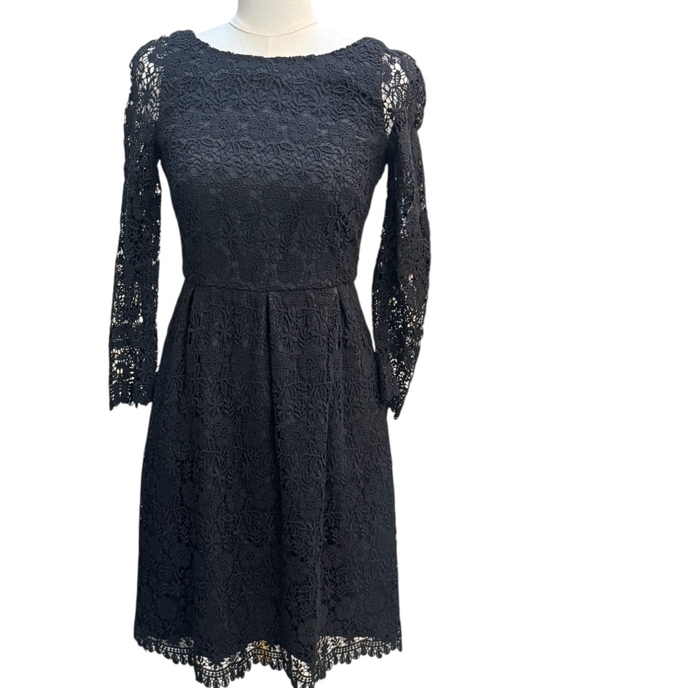 J Crew Black Lace Dress Size 2  Long Sleeve Fit Flare NWT